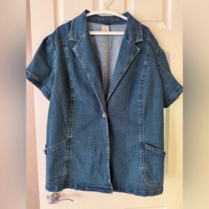 Plus Size 3X Cotton Denim Open Front Jacket Short Sleeve Coastal Grandma Boho